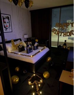 Black & gold rose petals, balloon glue, black & gold balloon strings, 292 heart stickers, and 17 white cards bundle