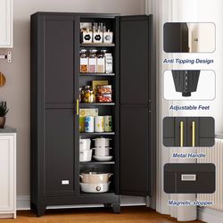Y423-Metal Storage Cabinet with 2 Doors and 5 Adjustable Shelves - 74.8" Steel File Cabinet,Tool Cabinets for Office,Home,Garage,Gym,School (Black)