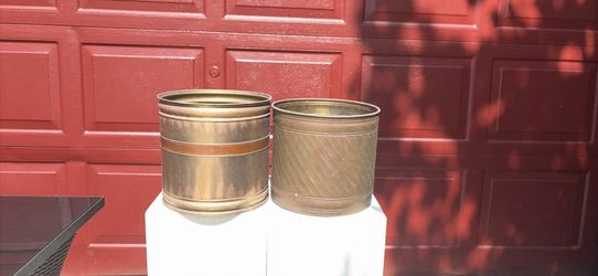 2 Vintage Solid Brass Planters