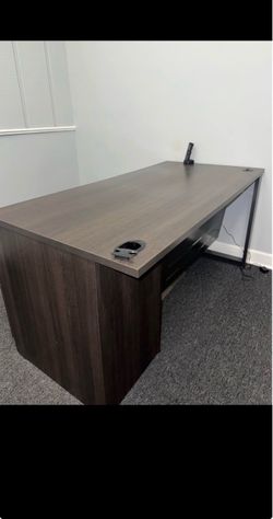 Gray Wood Office Desk with Drawers Management