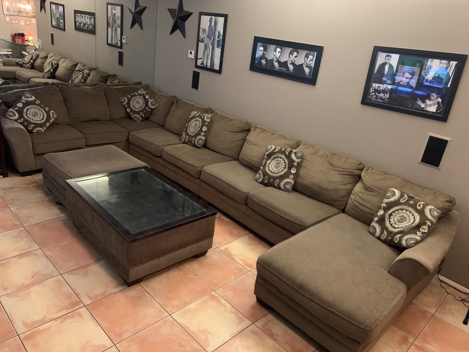 MUST GO! Sectional Sofa with extra loveseat and coffee table with storage.