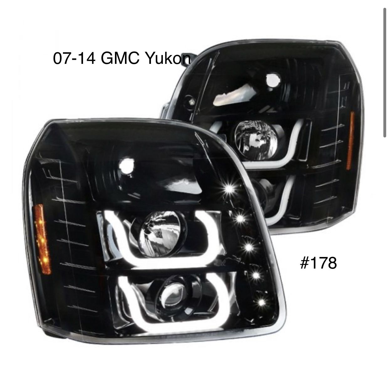 2007 To 2014 GMC Yukon Black LED DRL Bar Projector Headlights