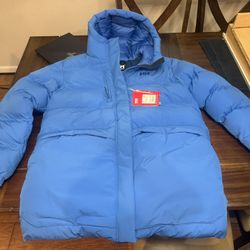 $330 Helly Hansen Women's Aurora Puffer Parka Jacket Hooded Winter Warm Blue XL