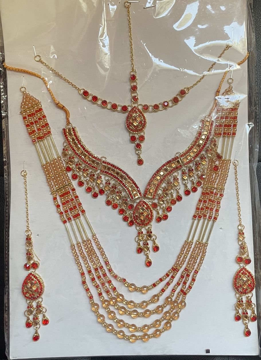 Red and Golden Jewelry Set
