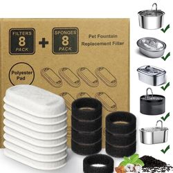 Cat Water Fountain Filters,16 Pack Cat Fountain Replacement Filters for Stainless Steel 67oz/2L Adjustable Water Flow Pet Water Fountain,Dog Water Fou