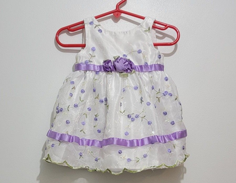 Youngland Baby Purple And White Dress Newborn 