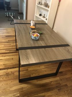 Walker Edison Furniture Company Industrial Metal Wood Rectangle Kitchen Dining Room Table, Driftwood