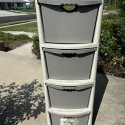 Sterilite Grey and White  4- Drawer Plastic Bins Approximately 5” Tall