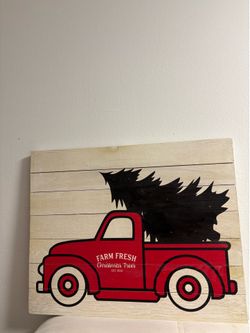 Farmhouse Lighted Red Christmas Truck Pallet Sign Wall Art