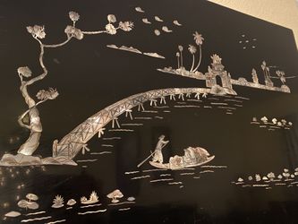 ASIAN-INSPIRED LACQUER WALL ART, WITH MOTHER OF PEARL INLAY