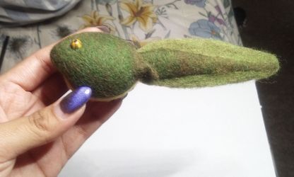 Handmade needlefelted American bullfrog tadpole