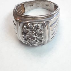 Gent's Diamond Cluster Ring 10 Diamonds .60 Carat T.W. 14K White Gold 8.7g