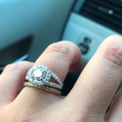 Round Halo Engagement Ring And Rose Gold Diamond Wedding Band