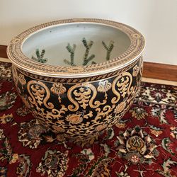 Vintage Plant Holder Large Oriental Vase Koi Fish 