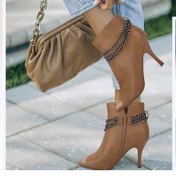 Juliet Holy Women's Peep Toe Stiletto Ankle Boots Chain Zipper High Heel Fashion Booties