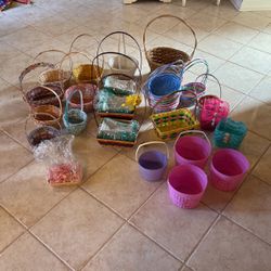 vintage 90s new easter baskets - 34 wicker and plastic in bundle . collectible  