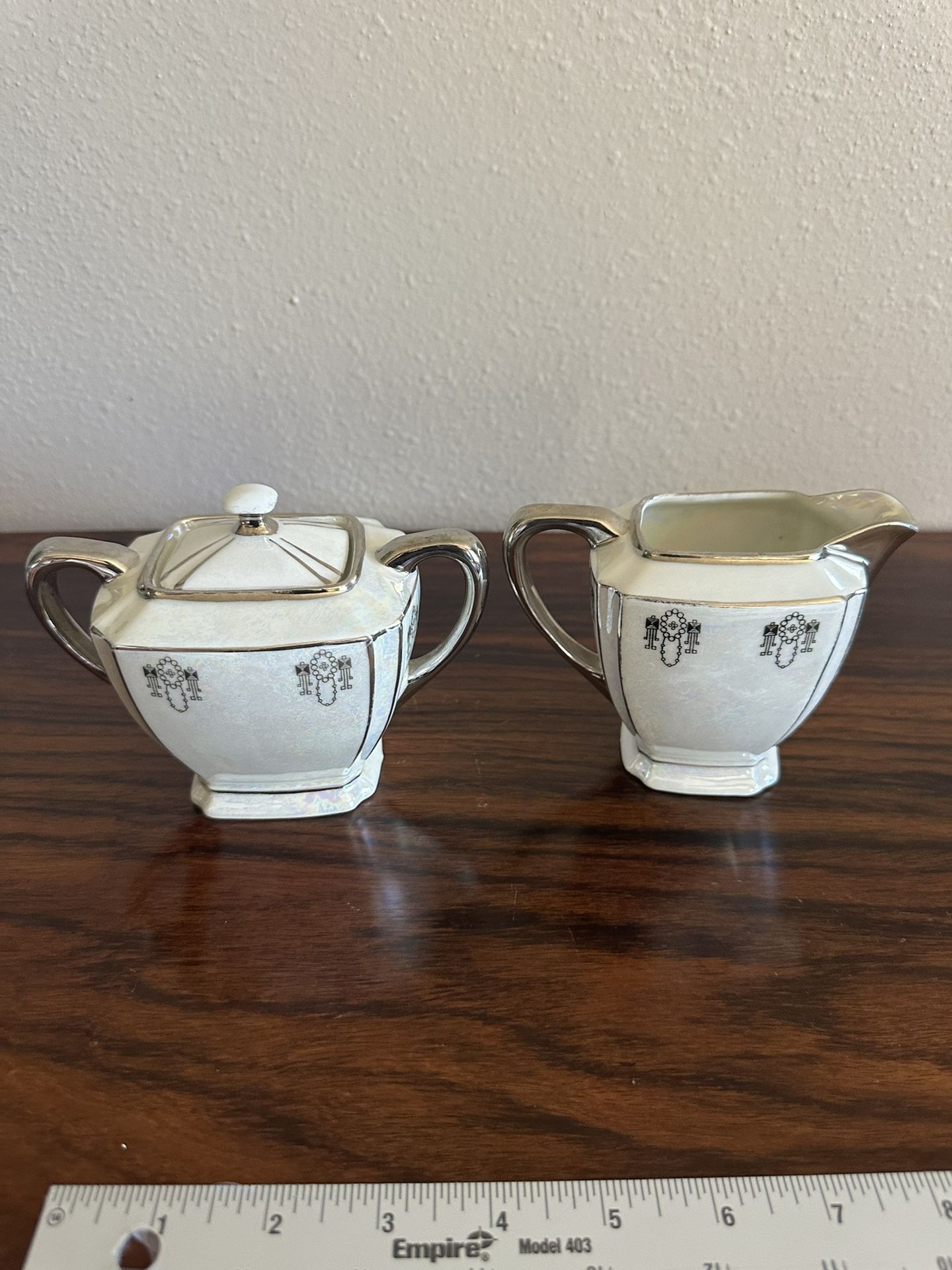 SILVERITE CHINA BAVARIA ART DECO SUGAR AND CREAMER SET IRIDESCENCE