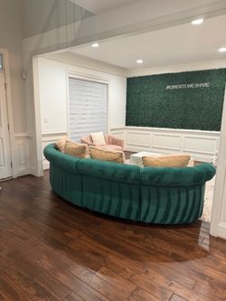 128 inch Green Velvet Rolled Arm