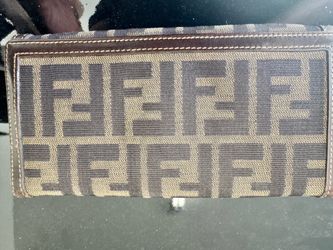 FENDI Zucca Brown Canvas Leather Bifold Long Wallet Purse Vintage Italy