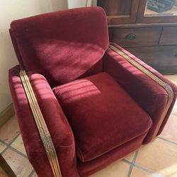 Vintage Art Deco Red and Wood Club Chair
