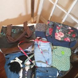 Lot Of 7 Homemade Handmade Aida G Tote/Denim Pocket Bag/Other Pocketbag Types Included