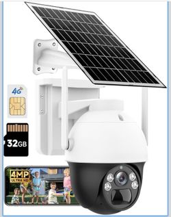 4G LTE Cellular Solar Security Camera Wireless Outdoor, No WiFi Solar Powered Camera, 360° Pan Tilt Auto-Tracking, Siren Alert, Color Night Vision, 2-