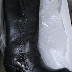 Western Leather High Heel Boots Women 