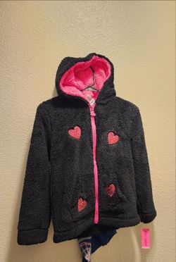 BeTsey JoHnsoN Girls Sherpa Zip-Up Hoodie with Heart Patches