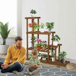 Wood Plant Stand - Outdoor Plant Holder Flower Stand Tiered Corner, Indoor Display Plant Shelves Rack for Living Room, Balcony, Yard