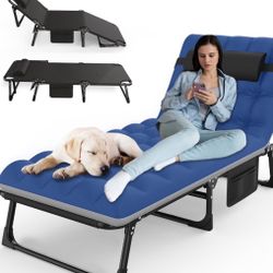 Portable Folding Camping Cot - Comfort Mattress & Pillow, Multi-Position Folding Chaise Lounge Chair, Oversized Folding Bed Cot for Outdoor, Home, Off