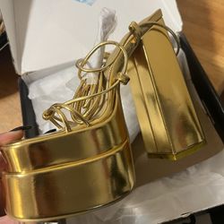 FashionNova Gold Strapped Heels