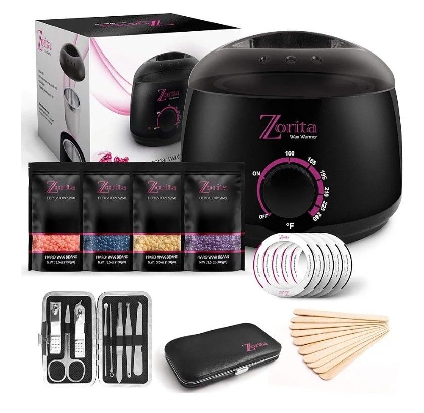 Wax Warmer Hair Removal kit,Professional home heater machine,Hot waxing melts pot stripless, facial body bikini brazilian with 4 pearl hard wax beans