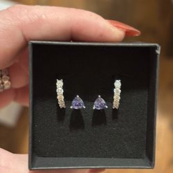 Blue Moissanite And Sterling Silver Huggies