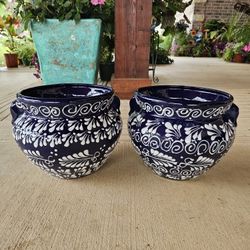 Talavera Small Blue Clay Pots. Planters. Plants. $40 cada una.
