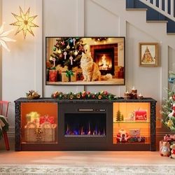 Bestier 63-in W Black Freestanding Electric Fireplace TV Stand Media Console Fits TV Up to 70 inch with Cabinet