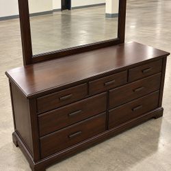 Wide Dark Walnut Brown Dresser With Mirror PLEASE READ DESCRIPTION