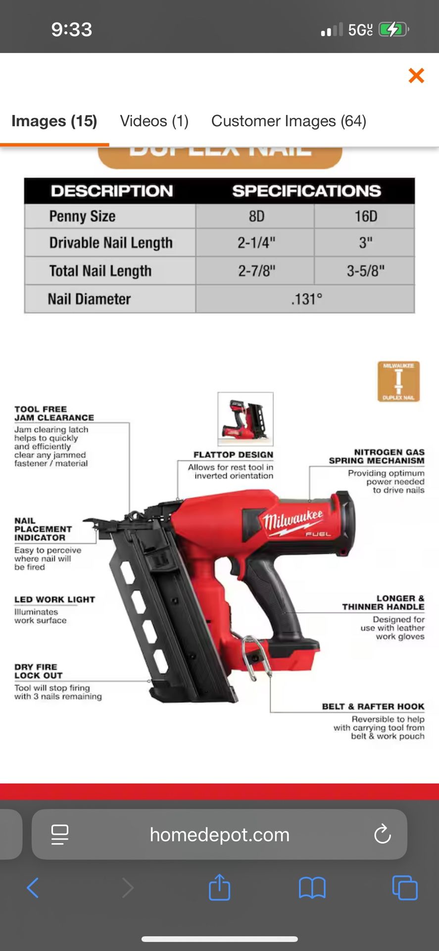 Milwaukee Duplex Nail Gun