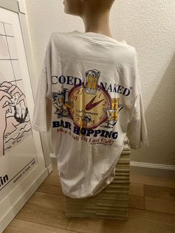 Vintage Retro 90s tee t-shirt authentic single stitch  COED NAKED BAR HOPPING white XL made in USA