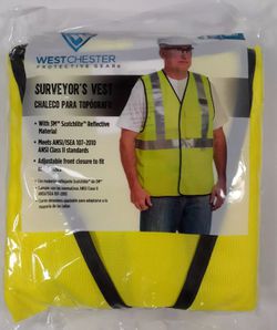 West Chester Protective Gear Surveyor's Reflective Vest Fits Most Sizes, New