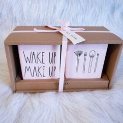 RAE DUNN, WAKE UP- MAKE UP Set (Light Pink)