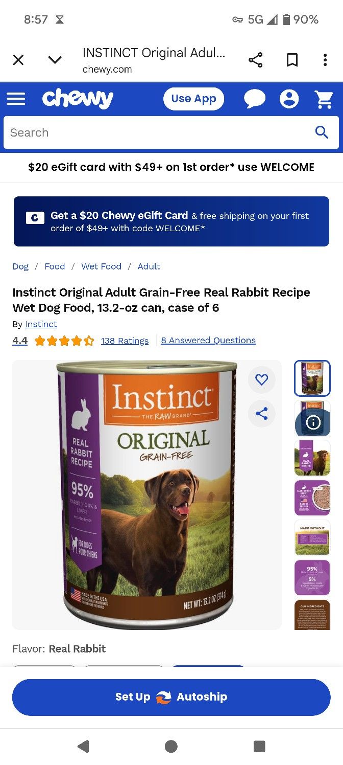 Instinct Original Dog Food, Rabbit- 6 Can Case