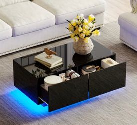 Moving Sale!! Modern 39.4" Coffee Table Wood & Particle Board, 2 Storage Drawers & Shelf - High Gloss Black Finish