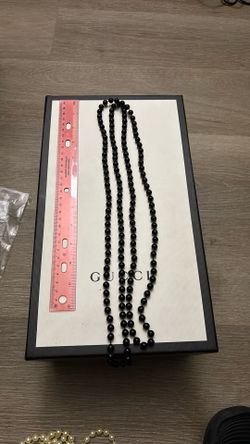 Long Black Bead Necklace 