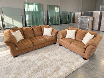 Caramel Microfiber Sofa and Loveseat Set