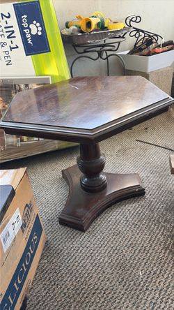 Dark Wood Octagonal Pedestal Accent Table
