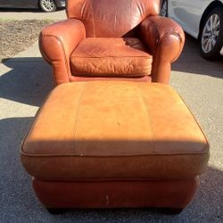 BenchCraft Genuine Leather Chair & Ottoman