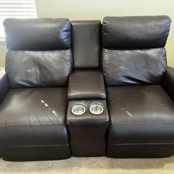 Brown Leather Reclining Loveseat