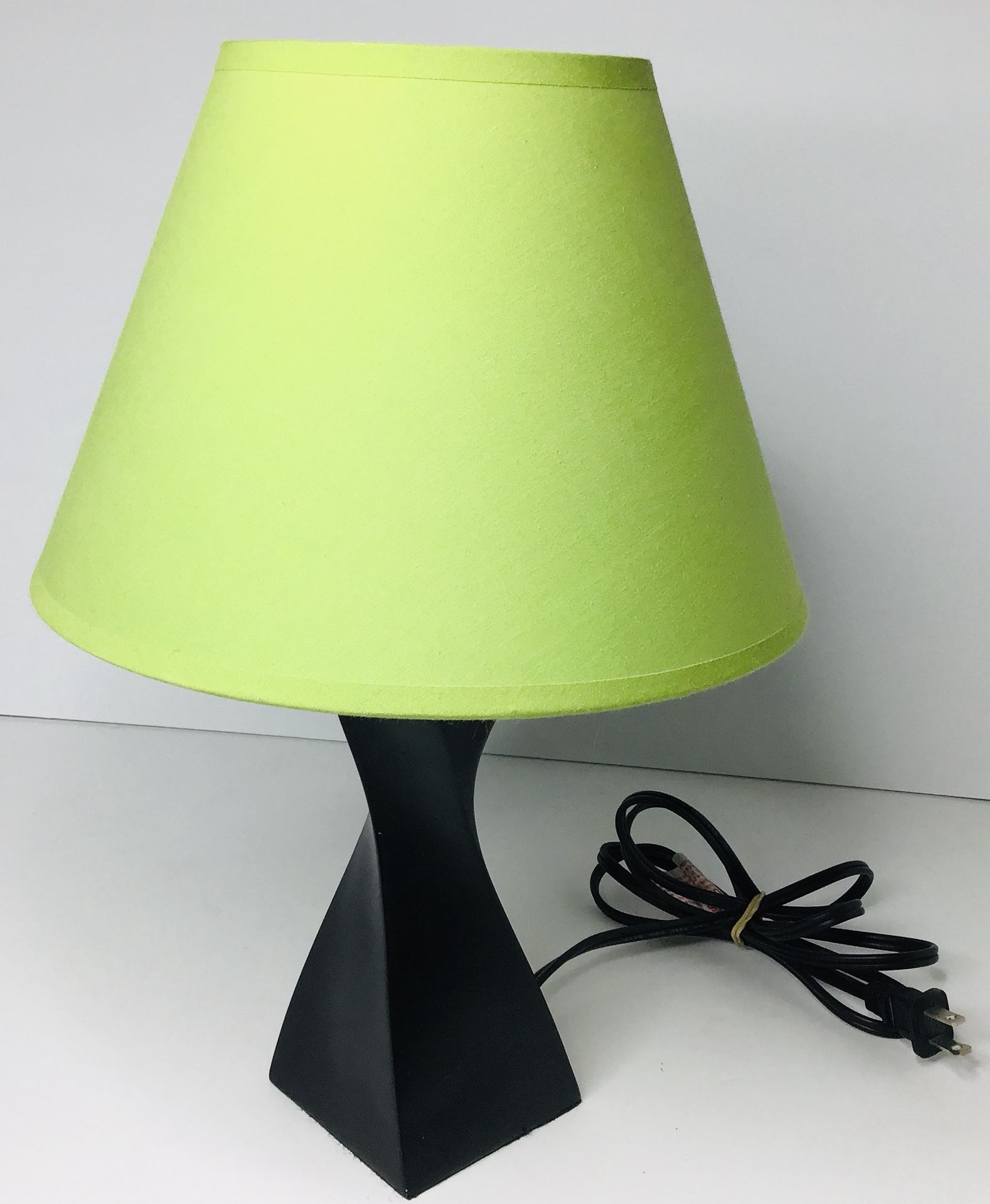 Walnut Table Lamp Green Linen Shade 14”