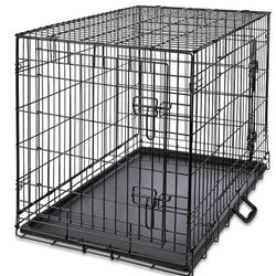 Dog Crate, Double-Door, Divider and Leak-Proof Tray, Metal, Foldable, Durable, Black, 36"