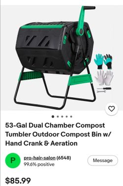 53-Gal Dual Chamber Compost Tumbler Outdoor Compost Bin w/ Hand Crank & Aeration